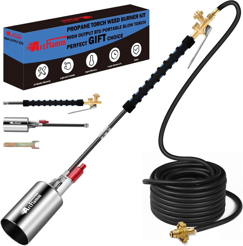ARTFLAMM NEW Propane Torch Weed Burner Kit, Weed Torch High Output Blow Torch with 10FT Hose, Heavy Duty Garden Torch with Turbo Trigger for Flame Weeding,Roofing, Melting Ice Snow - Image 1